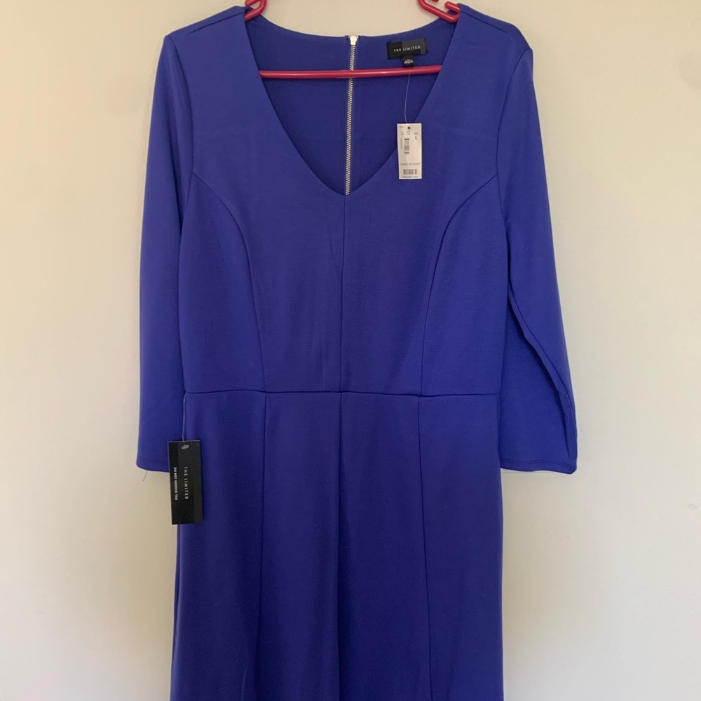 Limited v neck fit n flare indigo 3/4 sleeve dress